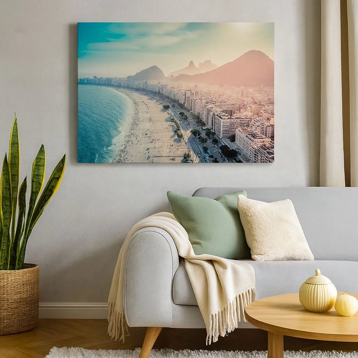 Obraz na plátne - Panoráma pláže Copacabana s horami v pozadí v Rio de Janeiro - 70x50cm - Večná dovolenka v Riu - Moderná nástenná dekorácia do obývacej izby a spálne ARTTOR
