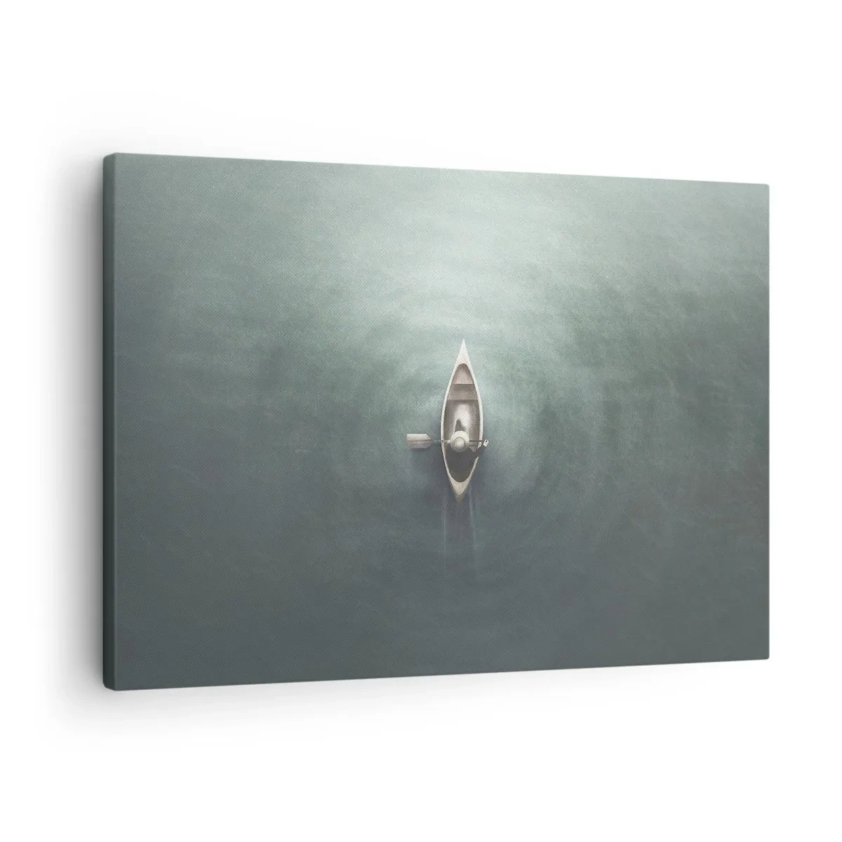 Obraz na plátne - Osamelá loď na pokojnej vode v minimalistickom prostredí - 70x50cm - Cez mesačné jazero - Moderná nástenná dekorácia do obývacej izby a spálne ARTTOR