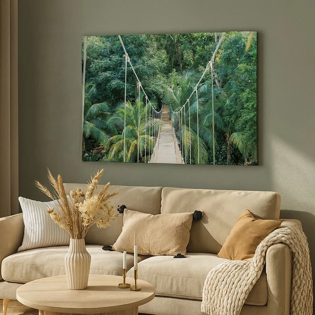 Obraz na plátne - Visutý most v tropickej džungli plnej zelene - 70x50cm - Welcome to the jungle! - Moderná nástenná dekorácia do obývacej izby a spálne ARTTOR