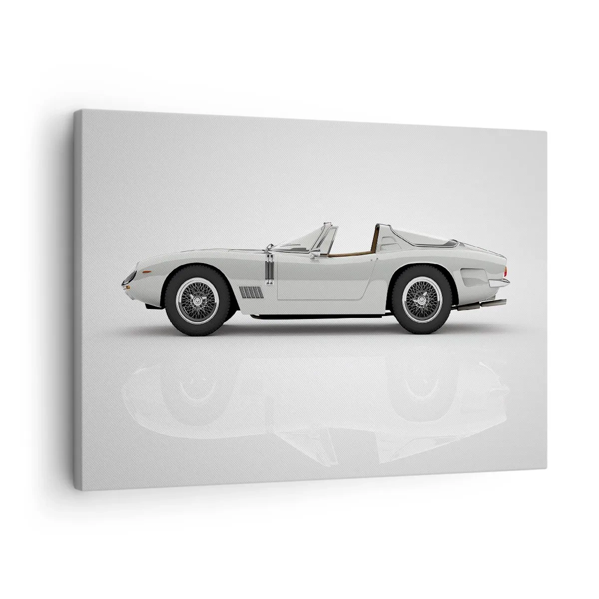 Obraz na plátne - Klasický biely kabriolet na svetlom pozadí - 70x50cm - Prísľub zábavy - Moderná nástenná dekorácia do obývacej izby a spálne ARTTOR