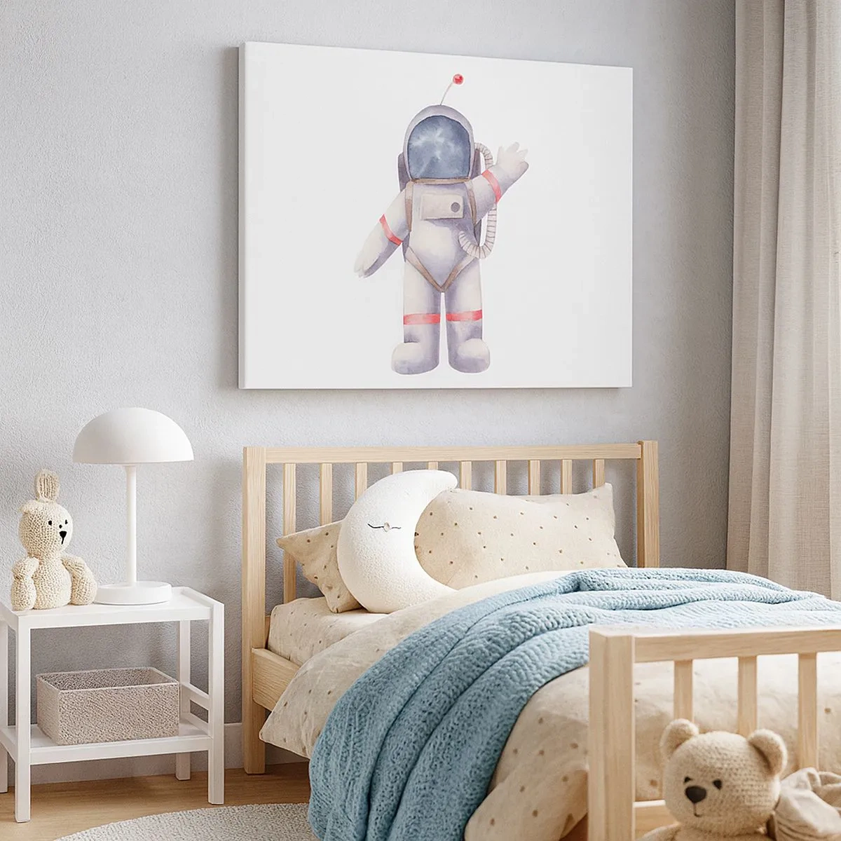 Obraz na plátne - Astronaut v akvarelovom štýle na bielom pozadí - 70x50cm - Tak zatiaľ! - Moderná nástenná dekorácia do obývacej izby a spálne ARTTOR