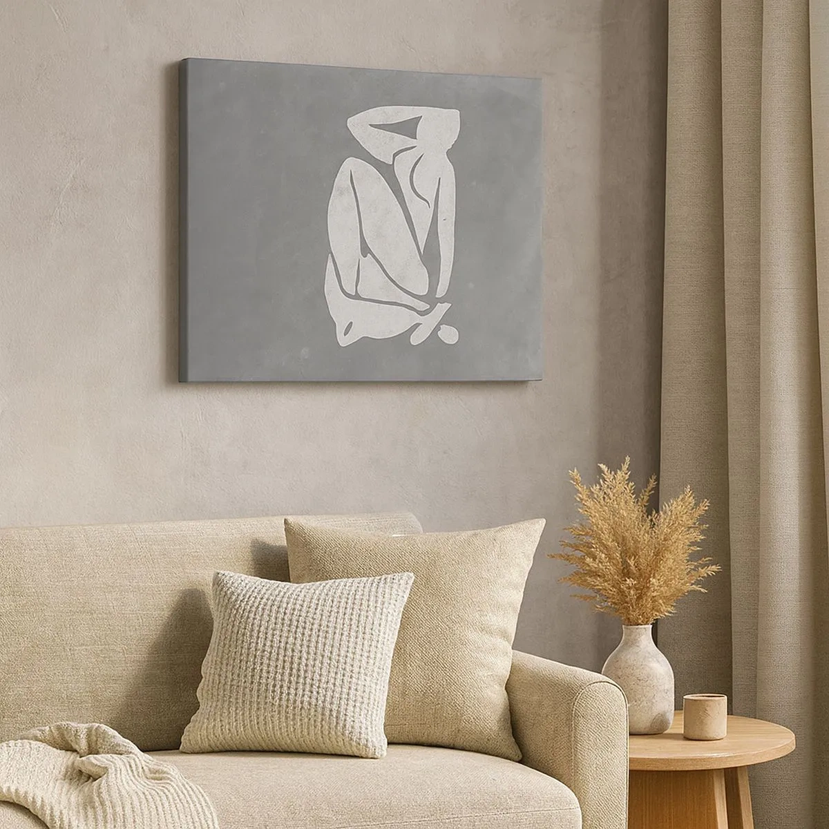 Obraz na plátne - Minimalistická silueta kresby na sivom pozadí - 70x50cm - V zádumčivosti - Moderná nástenná dekorácia do obývacej izby a spálne ARTTOR