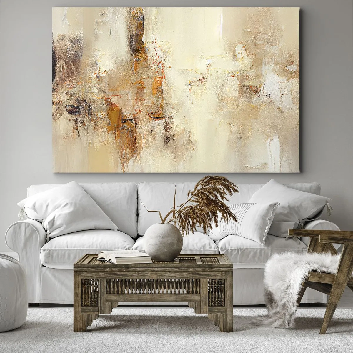 Obraz na plátne - Abstraktná kompozícia v teplých odtieňoch žltej a hnedej. - 70x50cm - Duša jantáru - Moderná nástenná dekorácia do obývacej izby a spálne ARTTOR