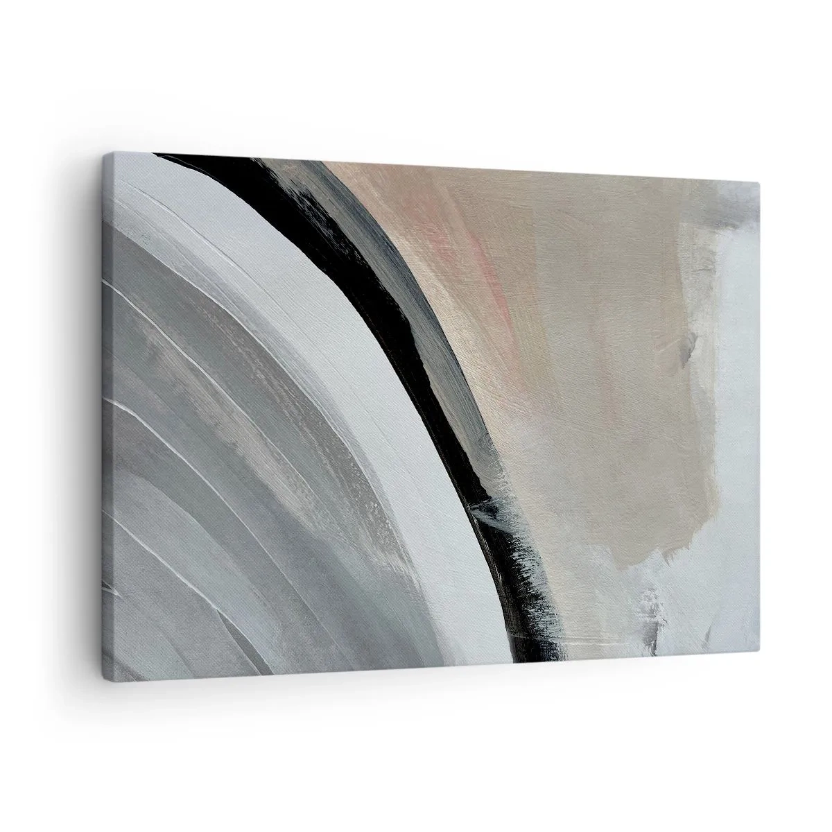 Obraz na plátne - Abstraktný oblúk v odtieňoch čiernej, sivej a béžovej - 70x50cm - Kompozícia: čierny a šedý oblúk - Moderná nástenná dekorácia do obývacej izby a spálne ARTTOR
