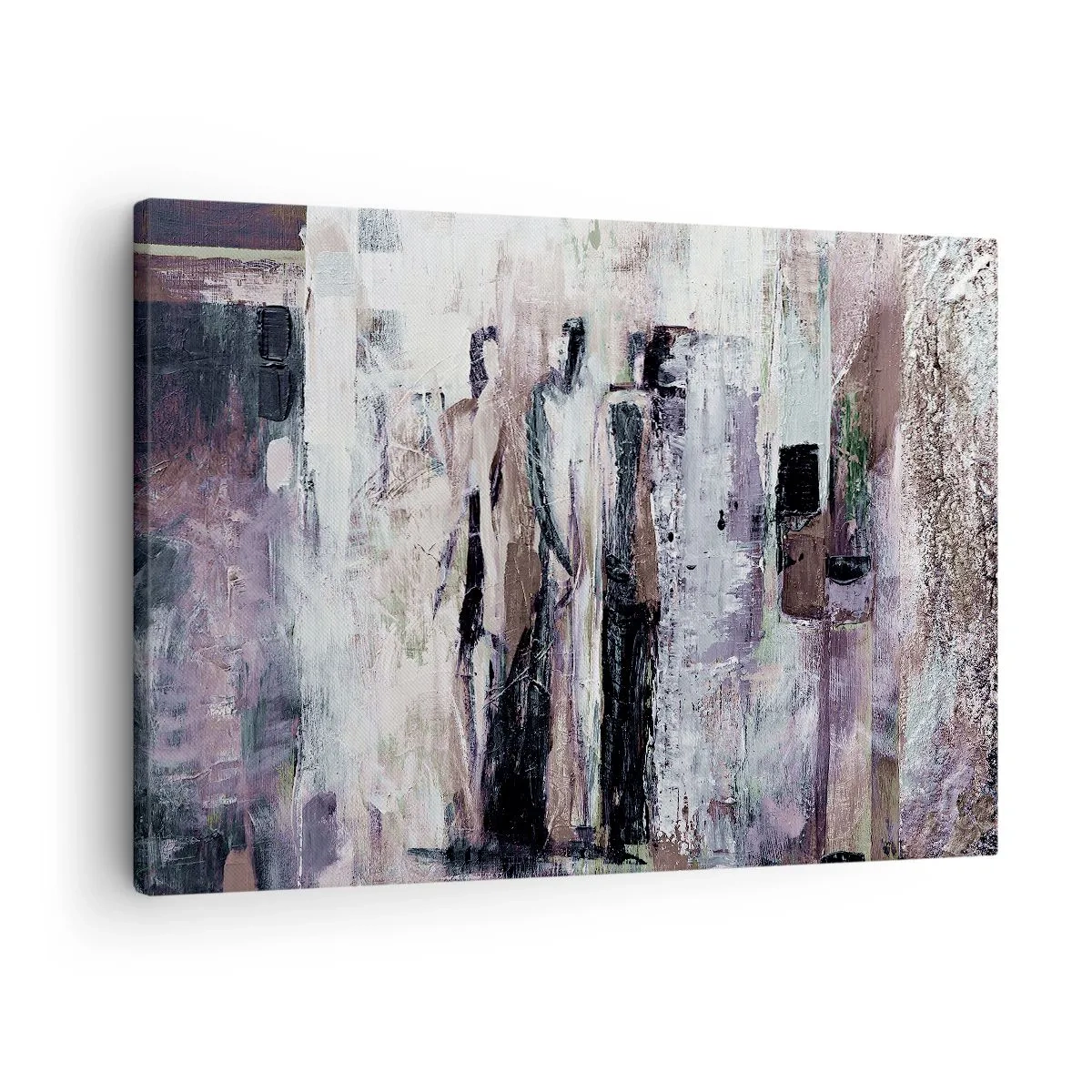 Obraz na plátne - Abstraktná kompozícia s tromi postavami v pastelových farbách. - 70x50cm - Tajomná trojica - Moderná nástenná dekorácia do obývacej izby a spálne ARTTOR