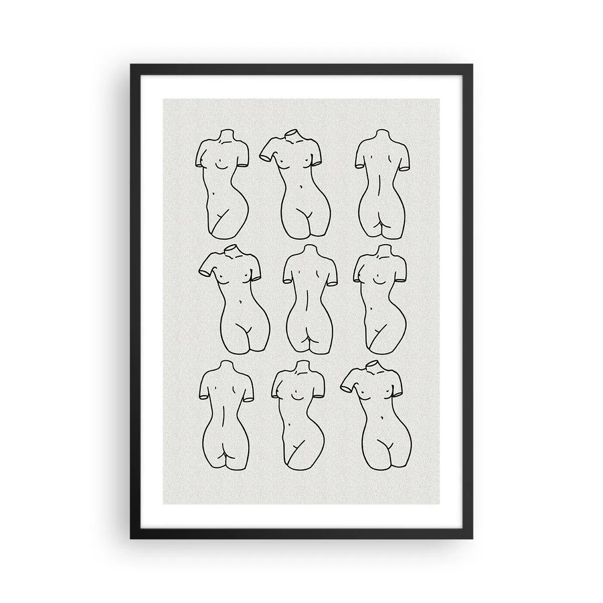 Plagát v čiernom ráme - Minimalistická ilustrácia ženských siluet v čiernych obrysoch. - 50x70cm - Iba Venuša - Moderná nástenná dekorácia do obývacej izby a spálne ARTTOR