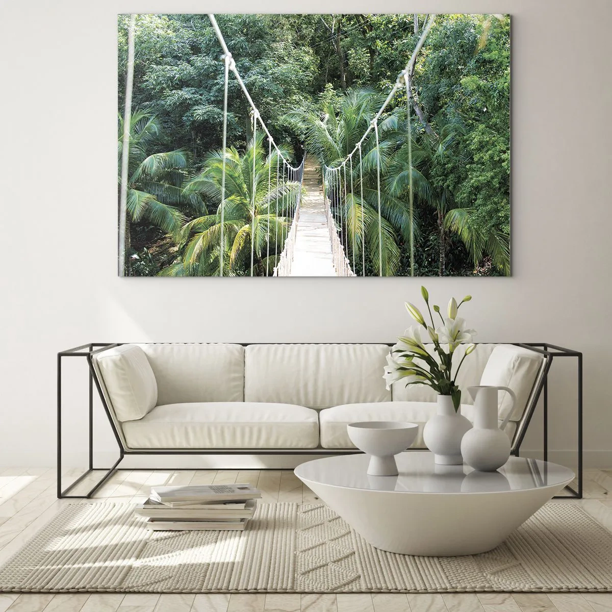 Obraz na skle - Visutý most v tropickom lese - 70x50cm - Welcome to the jungle! - Moderná nástenná dekorácia do obývacej izby a spálne ARTTOR