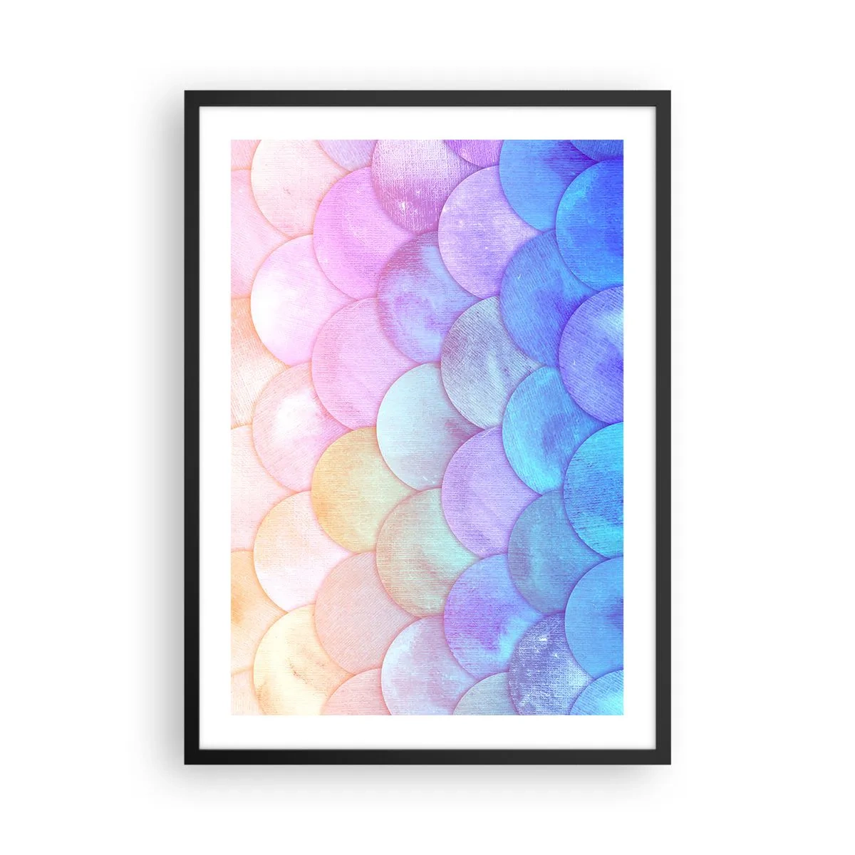 Plagát v čiernom ráme - Pastelová kompozícia pripomínajúca šupiny v dúhových odtieňoch - 50x70cm - Perleťová šupina - Moderná nástenná dekorácia do obývacej izby a spálne ARTTOR