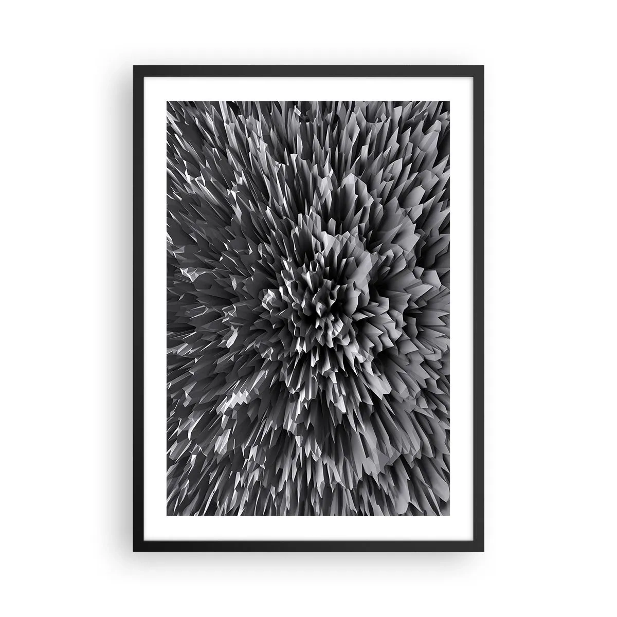 Plagát v čiernom ráme - Čiernobiela abstraktná kompozícia s geometrickými tvarmi - 50x70cm - Ostrejšie to už nebude - Moderná nástenná dekorácia do obývacej izby a spálne ARTTOR