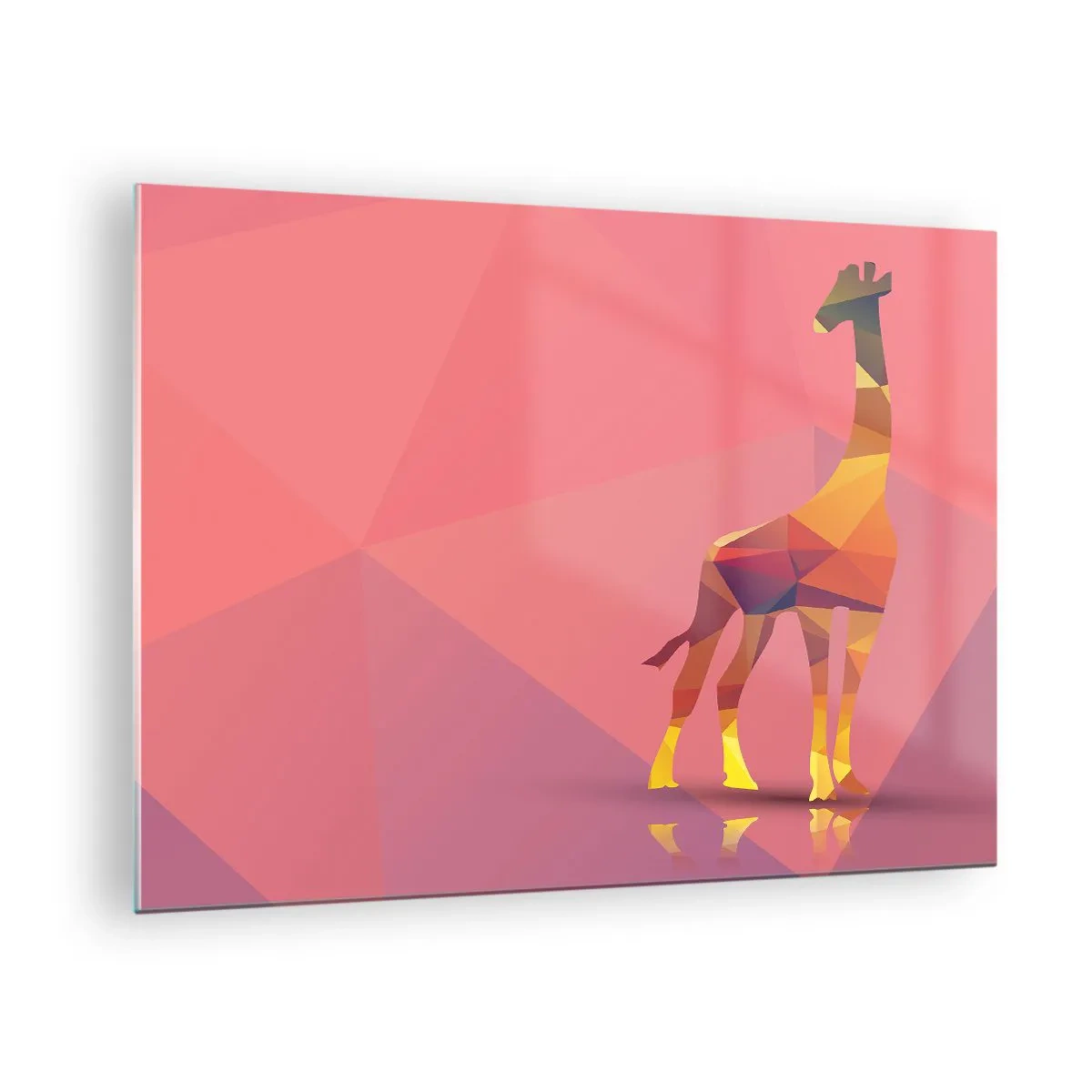 Obraz na skle - Geometrická žirafa na pastelovom pozadí - 70x50cm - V farbách savany - Moderná nástenná dekorácia do obývacej izby a spálne ARTTOR