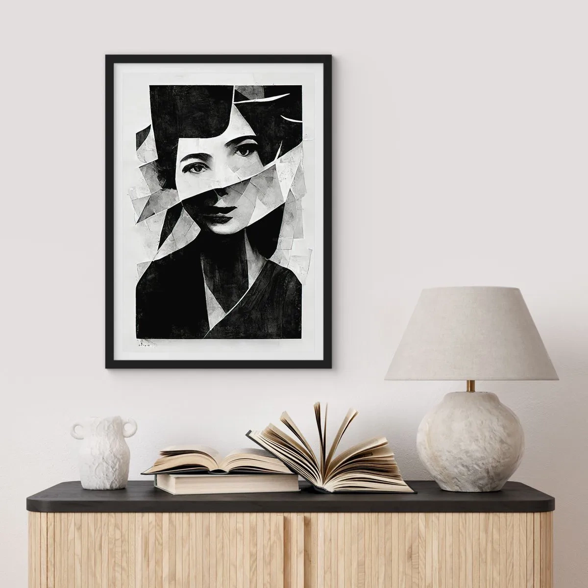Plagát v čiernom ráme - Portrét ženy v abstraktnej kompozícii - 50x70cm - Niečo o tebe… - Moderná nástenná dekorácia do obývacej izby a spálne ARTTOR