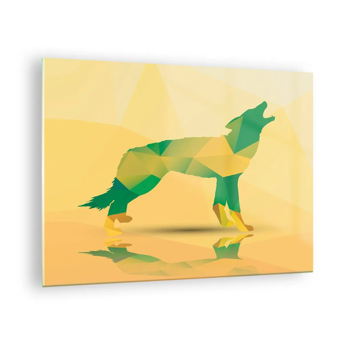Obraz na skle - Geometrický vlk v farebnej abstrakcii - 70x50cm - Samotný vlk - Moderná nástenná dekorácia do obývacej izby a spálne ARTTOR