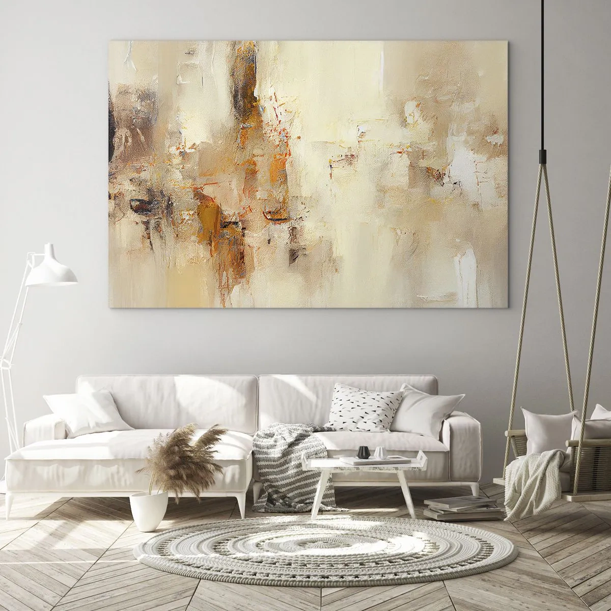 Obraz na skle - Abstrakcia v odtieňoch jantárovej, béžovej a hnedej - 70x50cm - Duša jantáru - Moderná nástenná dekorácia do obývacej izby a spálne ARTTOR