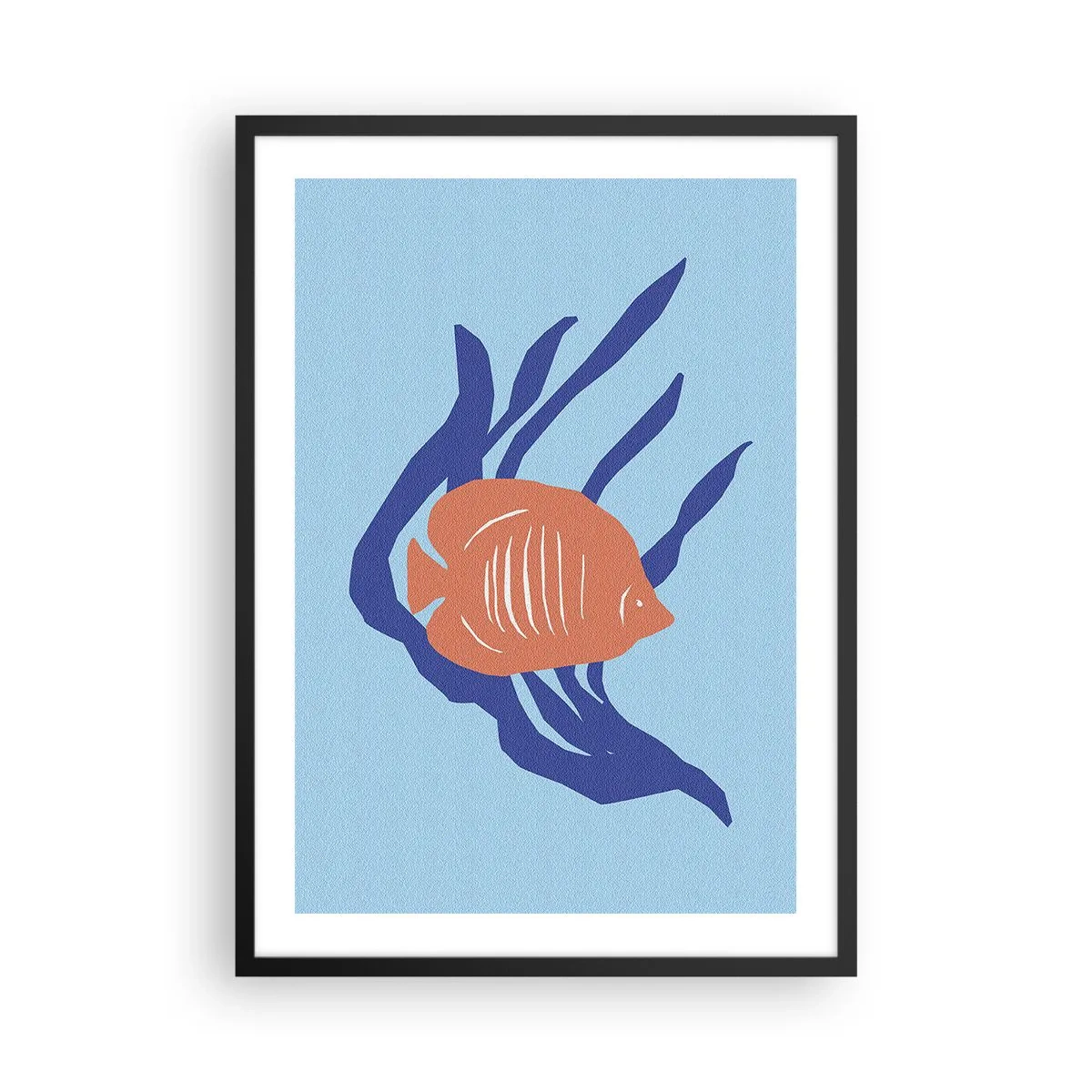 Plagát v čiernom ráme - Tropické ryby medzi morskými rastlinami - 50x70cm - Obyvateľka koralových vôd - Moderná nástenná dekorácia do obývacej izby a spálne ARTTOR