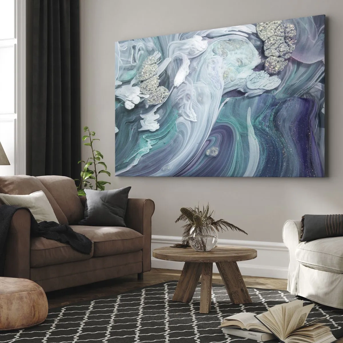 Obraz na plátne - Abstraktné víry v odtieňoch modrej a bielej - 70x50cm - Prúdy modrej - Moderná nástenná dekorácia do obývacej izby a spálne ARTTOR
