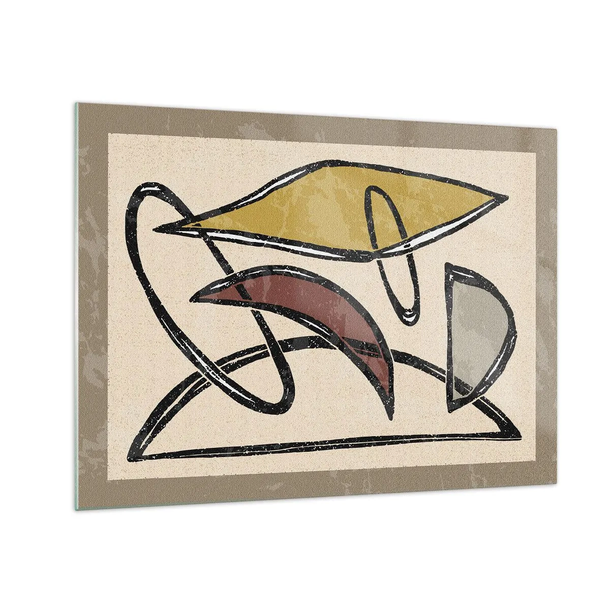 Obraz na skle - Geometrická abstrakcia v žltej a červenej farbe - 70x50cm - Zvisle a vodorovne - Moderná nástenná dekorácia do obývacej izby a spálne ARTTOR