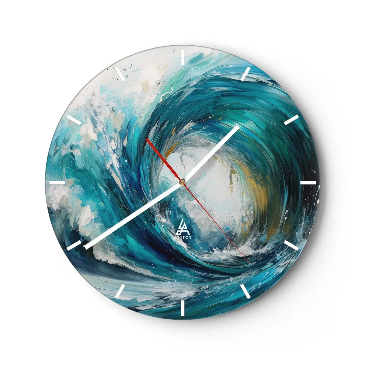 Nástenné hodiny - Dynamická morská vlna víriaca v tyrkysových farbách - 30x30cm - Morský portál - Moderná nástenná dekorácia do obývacej izby, kuchyne a spálne ARTTOR