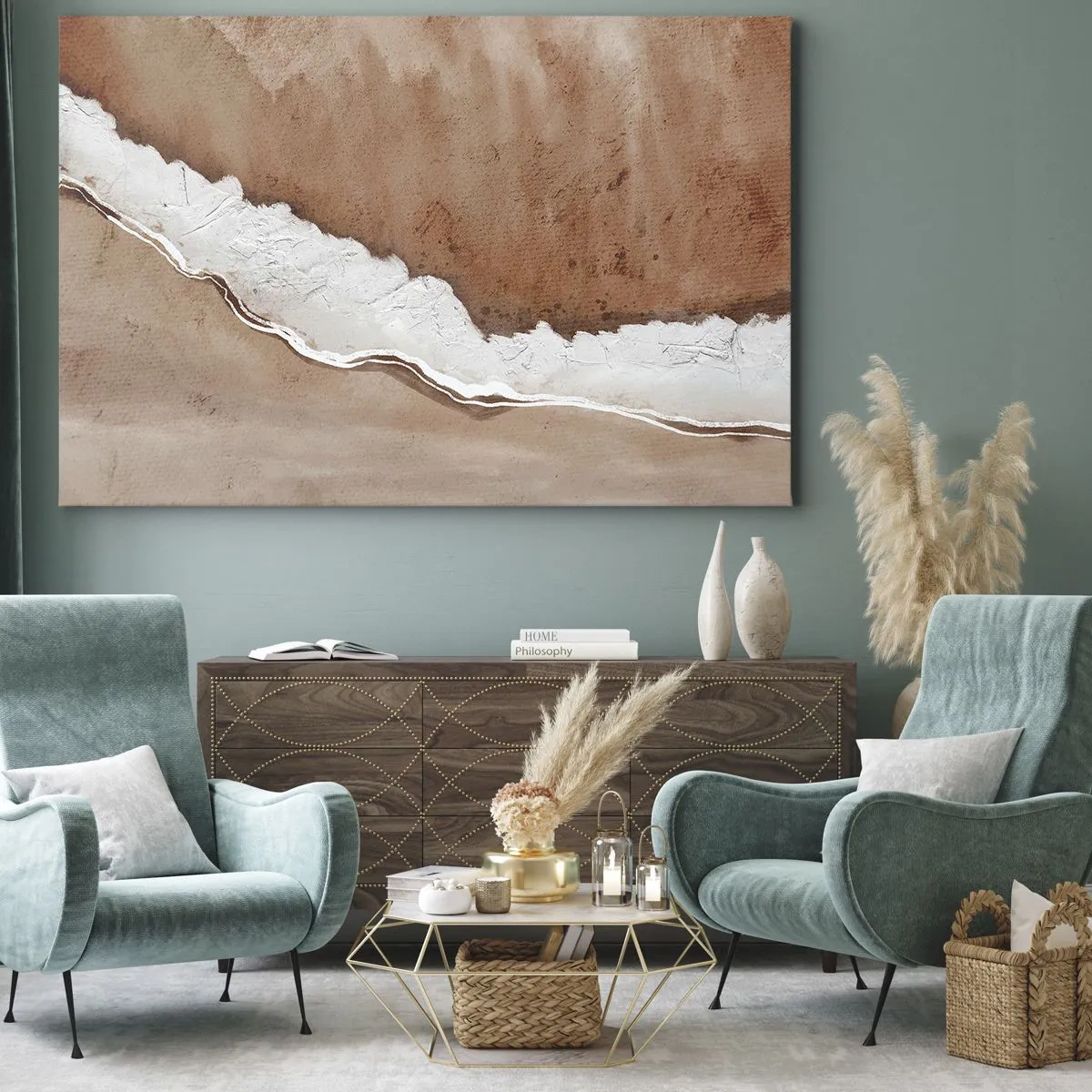 Obraz na plátne - Textúra piesku s bielymi akcentmi - 70x50cm - V zemitých farbách - Moderná nástenná dekorácia do obývacej izby a spálne ARTTOR