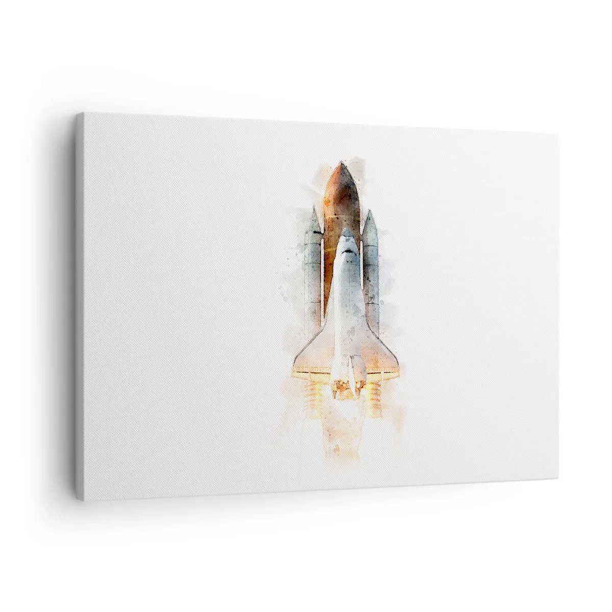 Obraz na plátne - Umelecká akvarelová interpretácia štartu raketoplánu - 70x50cm - Prieskumníci do toho - Moderná nástenná dekorácia do obývacej izby a spálne ARTTOR