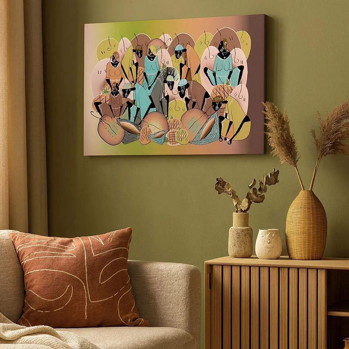 Obraz na plátne - Farebná abstraktná kompozícia inšpirovaná africkou kultúrou - 70x50cm - Blíži sa veľký sviatok - Moderná nástenná dekorácia do obývacej izby a spálne ARTTOR