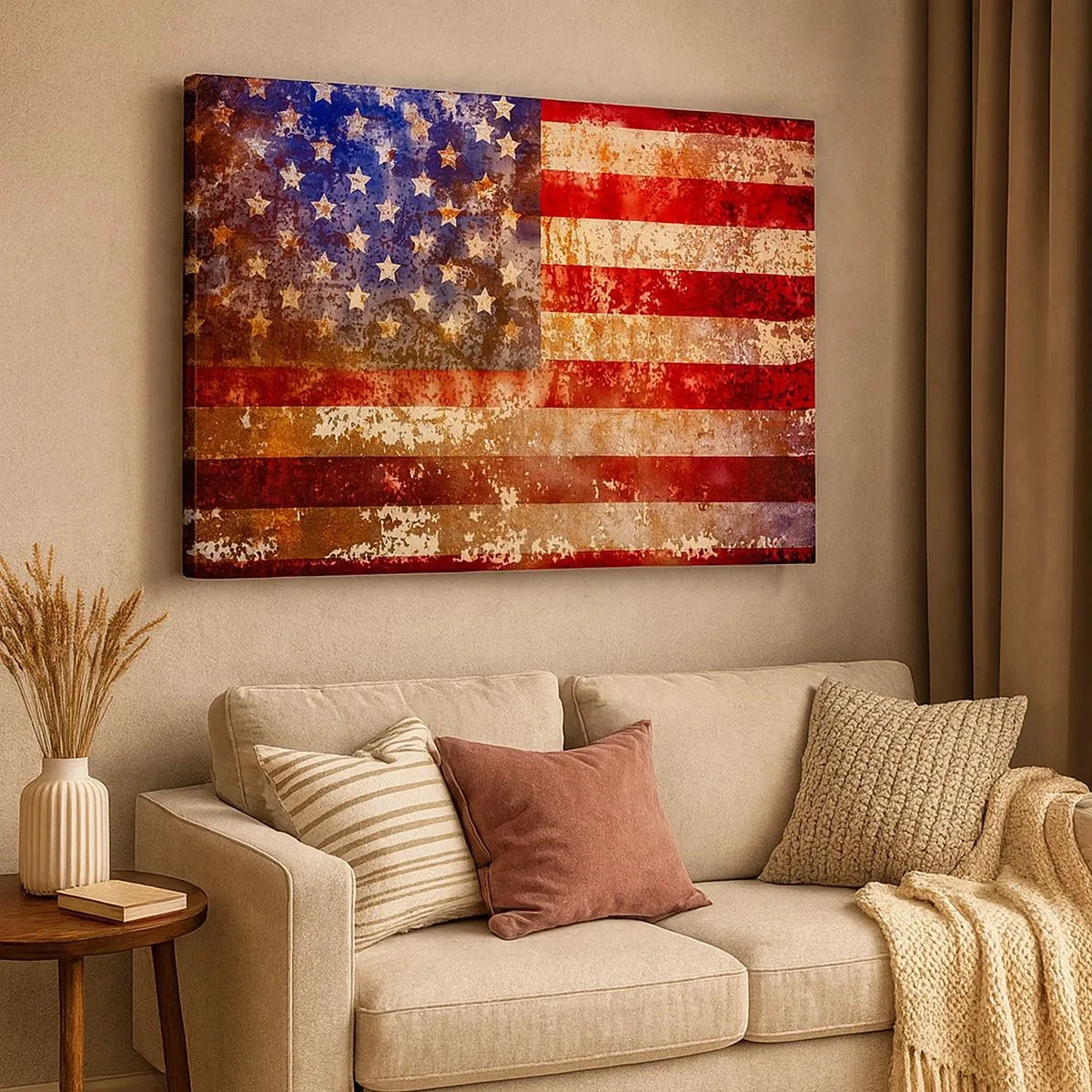 Obraz na plátne - Štylizovaná vlajka USA so starnúcim efektom - 70x50cm - Chvála nekončí - Moderná nástenná dekorácia do obývacej izby a spálne ARTTOR