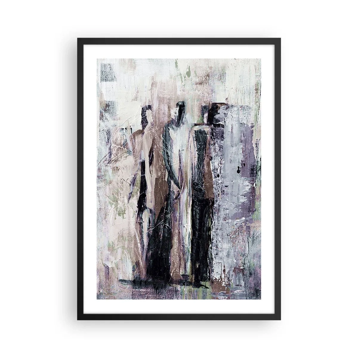 Plagát v čiernom ráme - Abstraktné postavy v tlmených farbách - 50x70cm - Tajomná trojica - Moderná nástenná dekorácia do obývacej izby a spálne ARTTOR