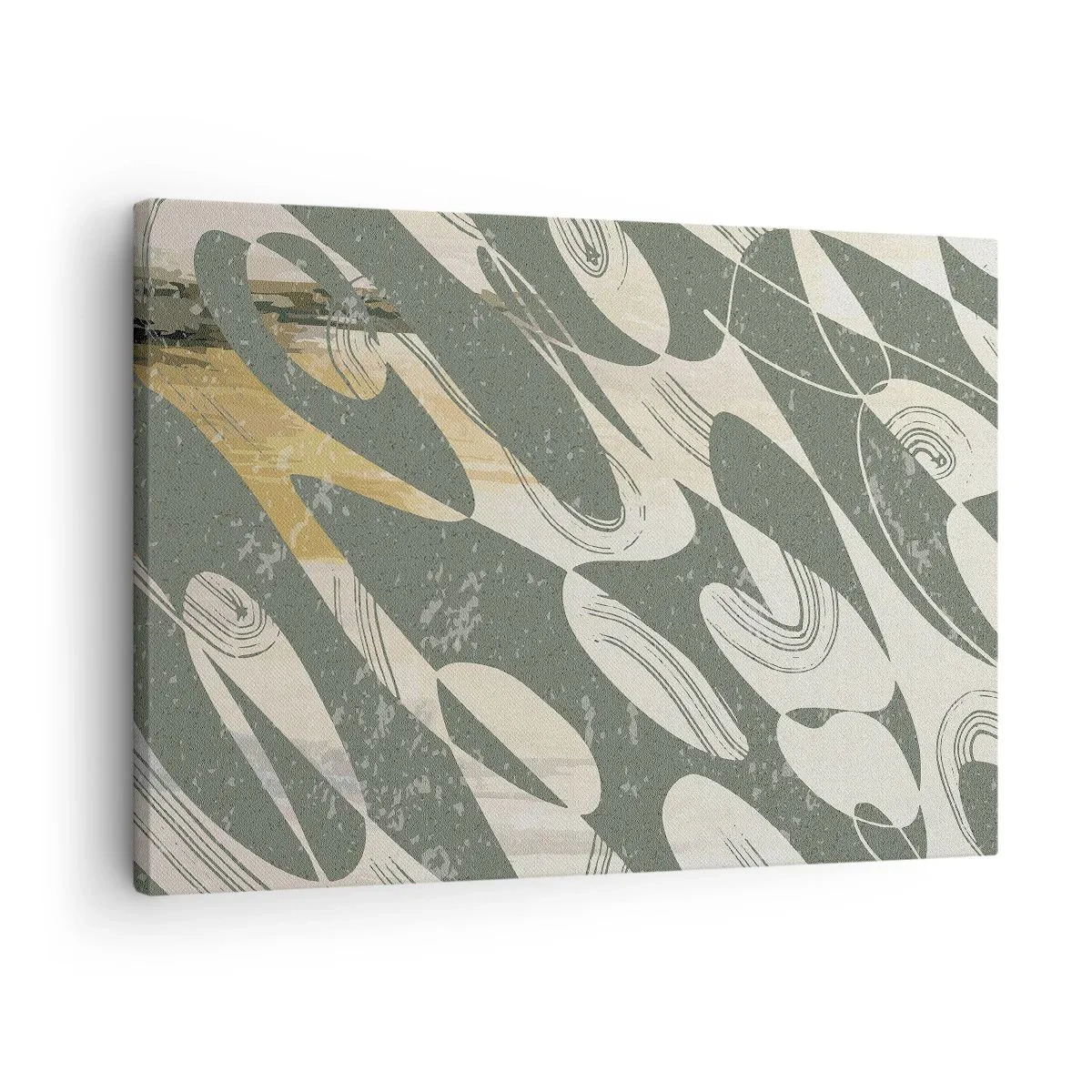 Obraz na plátne - Dynamické tvary v odtieňoch zelenej a zlatej - 70x50cm - Rytmizovaná abstrakcia - Moderná nástenná dekorácia do obývacej izby a spálne ARTTOR