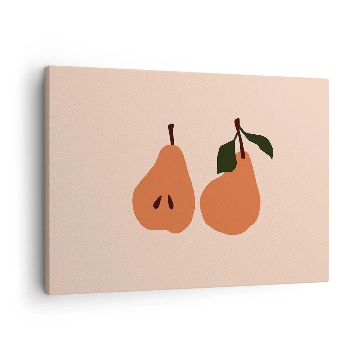Obraz na plátne - Minimalistická ilustrácia dvoch hrušiek na béžovom pozadí. - 70x50cm - Číra sladkosť - Moderná nástenná dekorácia do obývacej izby a spálne ARTTOR