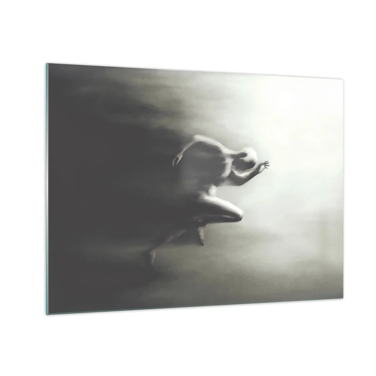 Obraz na skle - Dynamická silueta bežiacej postavy v rozmazanom svetle - 70x50cm - Nezastaviteľný - Moderná nástenná dekorácia do obývacej izby a spálne ARTTOR