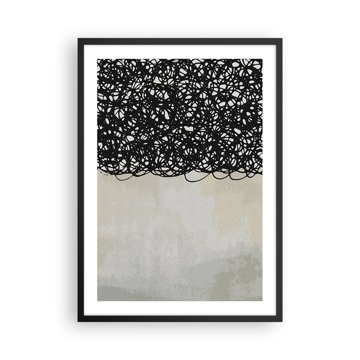 Plagát v čiernom ráme - Abstraktná kompozícia s čiernymi čiarami na svetlom pozadí - 50x70cm - Víriace abstrakcie - Moderná nástenná dekorácia do obývacej izby a spálne ARTTOR