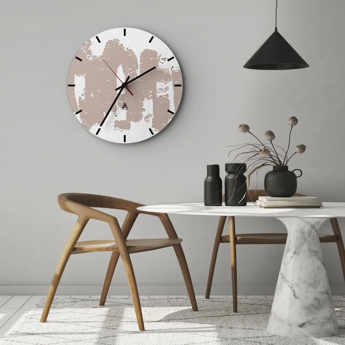 Nástenné hodiny - Textúrna abstrakcia v odtieňoch púdrovej ružovej - 30x30cm - Abstrakcia v jemnej ružovej - Moderná nástenná dekorácia do obývacej izby, kuchyne a spálne ARTTOR