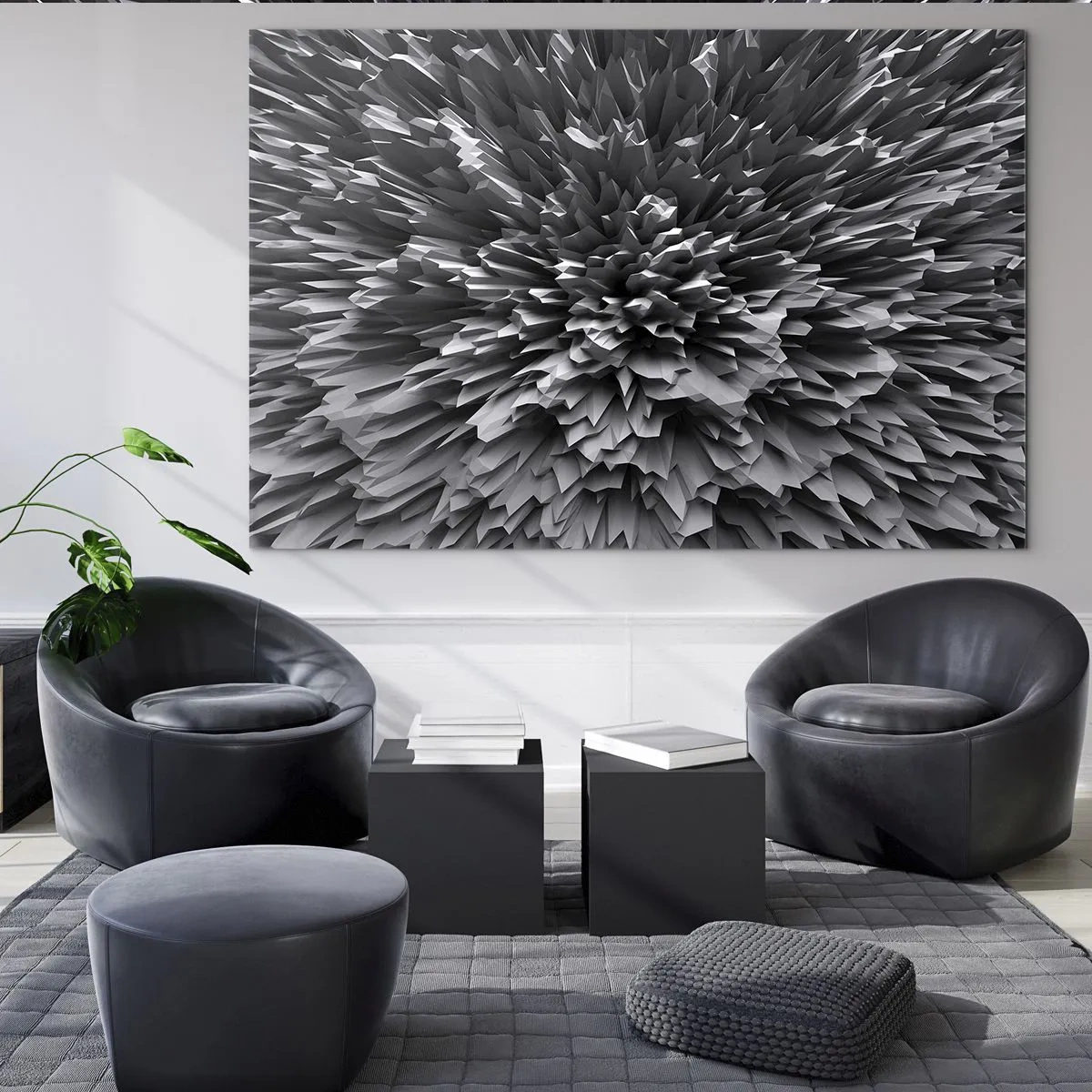 Obraz na skle - Abstraktná čiernobiela 3D štruktúra s ostrými hranami - 70x50cm - Ostrejšie to už nebude - Moderná nástenná dekorácia do obývacej izby a spálne ARTTOR