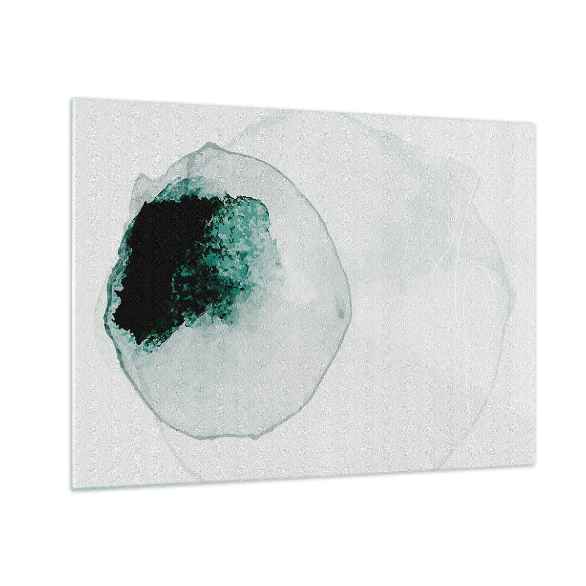 Obraz na skle - Abstraktný tvar pripomínajúci kvapku vody v odtieňoch zelenej. - 70x50cm - V kvapke vody - Moderná nástenná dekorácia do obývacej izby a spálne ARTTOR