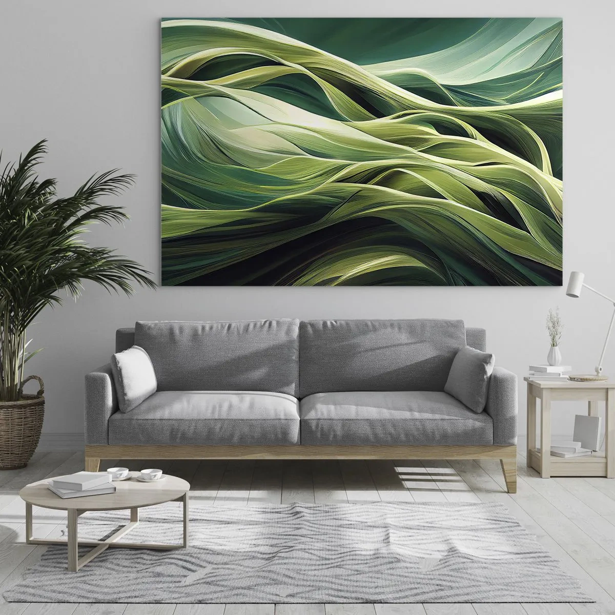 Obraz na skle - Abstraktné zelené vlny s organickými tvarmi - 70x50cm - Abstraktná hra na zelenú - Moderná nástenná dekorácia do obývacej izby a spálne ARTTOR
