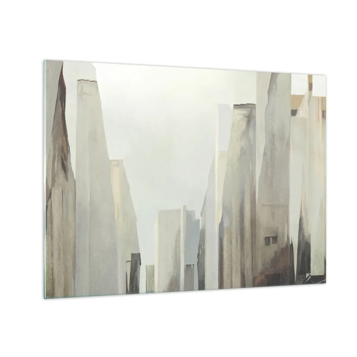 Obraz na skle - Abstraktná vízia mestských budov v tlmenej palete farieb - 70x50cm - Sen o meste - Moderná nástenná dekorácia do obývacej izby a spálne ARTTOR