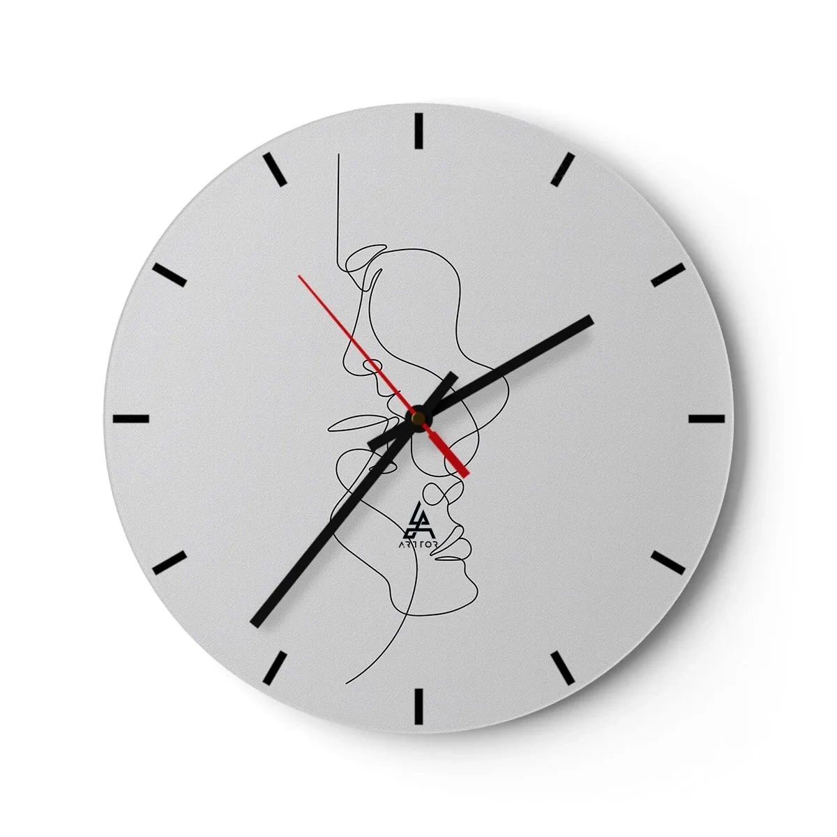 Nástenné hodiny - Minimalistické obrysy tváre v čiernych čiarach na bielom pozadí - 30x30cm - Žiar vášnivých túžob - Moderná nástenná dekorácia do obývacej izby, kuchyne a spálne ARTTOR