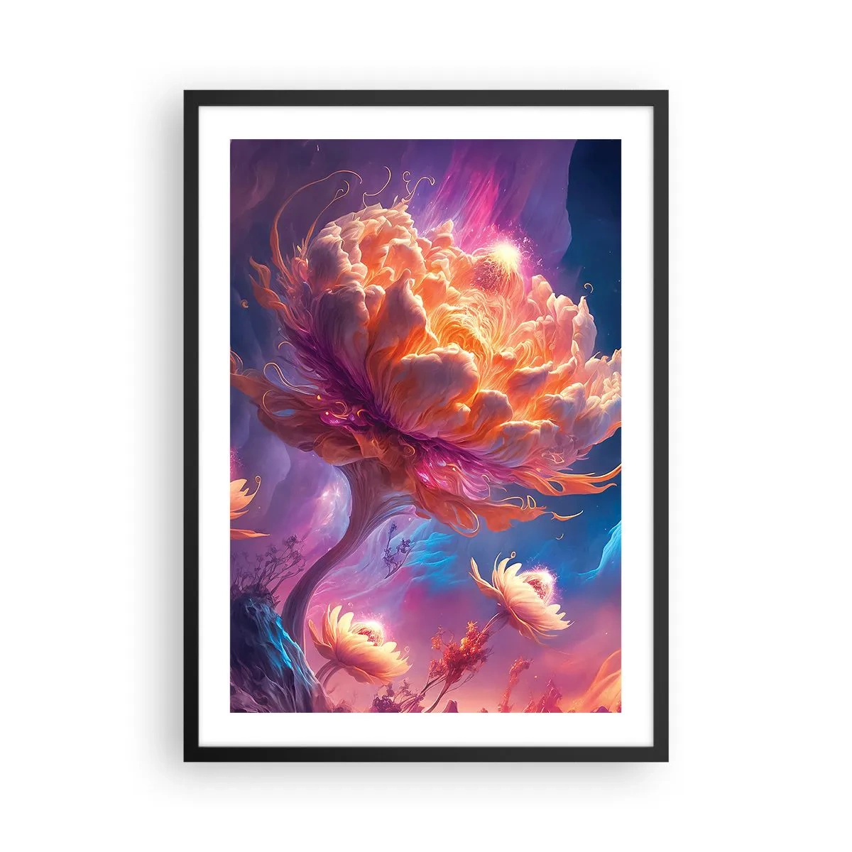 Plagát v čiernom ráme - Fantastický strom v tvare kvitnúceho kvetu - 50x70cm - Iný svet - Moderná nástenná dekorácia do obývacej izby a spálne ARTTOR