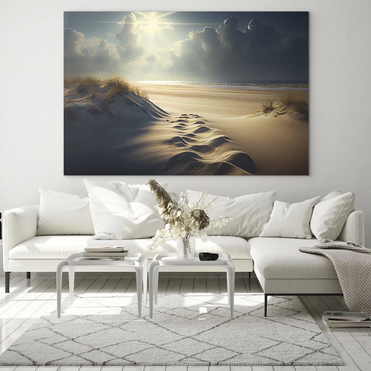 Obraz na skle - Zlaté duny osvetlené slnečnými lúčmi - 70x50cm - Upokojujúca krajina - Moderná nástenná dekorácia do obývacej izby a spálne ARTTOR