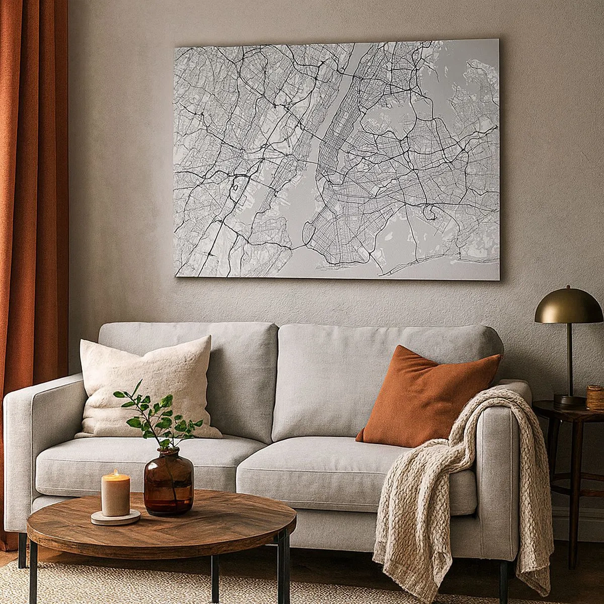 Obraz na plátne - Mapa mesta v minimalistickom štýle na sivom pozadí - 70x50cm - Anatómia metropoly - Moderná nástenná dekorácia do obývacej izby a spálne ARTTOR