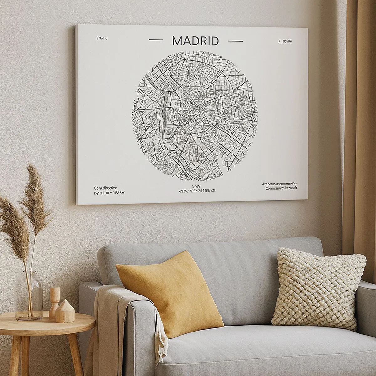 Obraz na plátne - Mapa Madridu v minimalistickom čiernobielom štýle - 70x50cm - Anatómia Madridu - Moderná nástenná dekorácia do obývacej izby a spálne ARTTOR