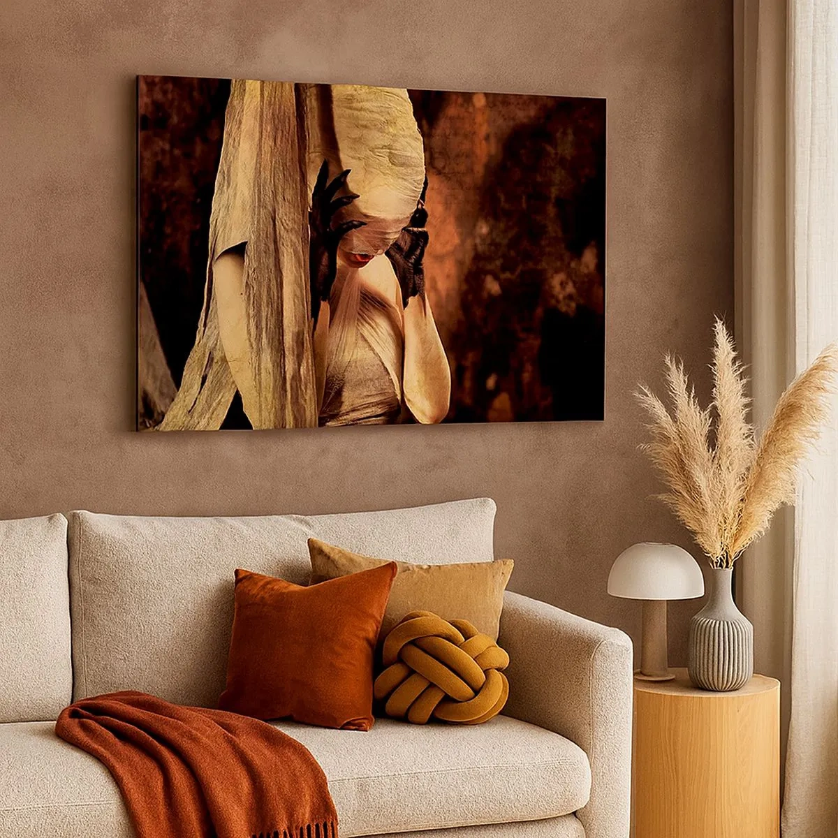 Obraz na plátne - Žena v závoji s tajomným štýlom na tmavom pozadí - 70x50cm - Medzi dobrom a zlom - Moderná nástenná dekorácia do obývacej izby a spálne ARTTOR