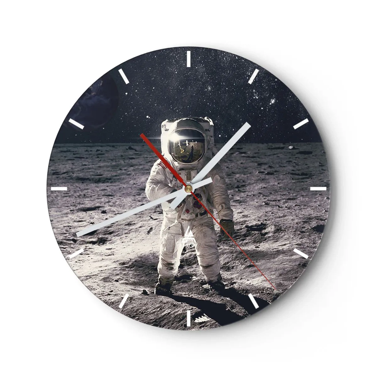 Nástenné hodiny - Astronaut na povrchu Mesiaca - 30x30cm - Pozdrav z Mesiaca - Moderná nástenná dekorácia do obývacej izby, kuchyne a spálne ARTTOR
