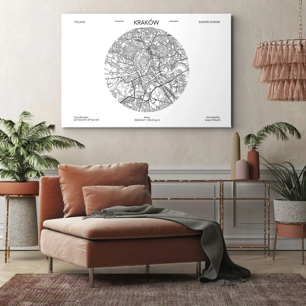 Obraz na plátne - Mapa Krakova v minimalistickom štýle - 70x50cm - Anatómia Krakova - Moderná nástenná dekorácia do obývacej izby a spálne ARTTOR