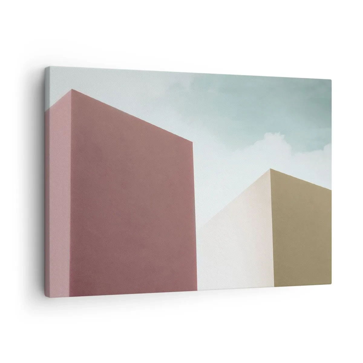 Obraz na plátne - Minimalistická architektúra s pastelovými blokmi a oblohou - 70x50cm - Geometria slnečného leta - Moderná nástenná dekorácia do obývacej izby a spálne ARTTOR