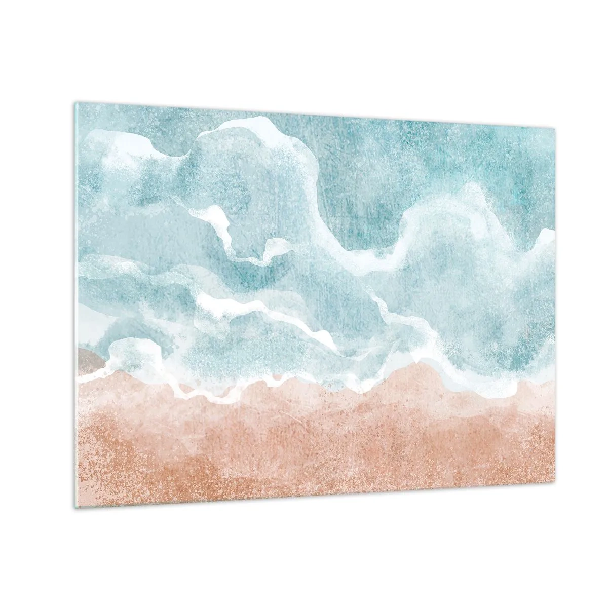 Obraz na skle - Pastelové vlny v modrých a béžových odtieňoch vytvárajú oblačnú abstrakciu. - 70x50cm - Abstrakcia mrakov - Moderná nástenná dekorácia do obývacej izby a spálne ARTTOR