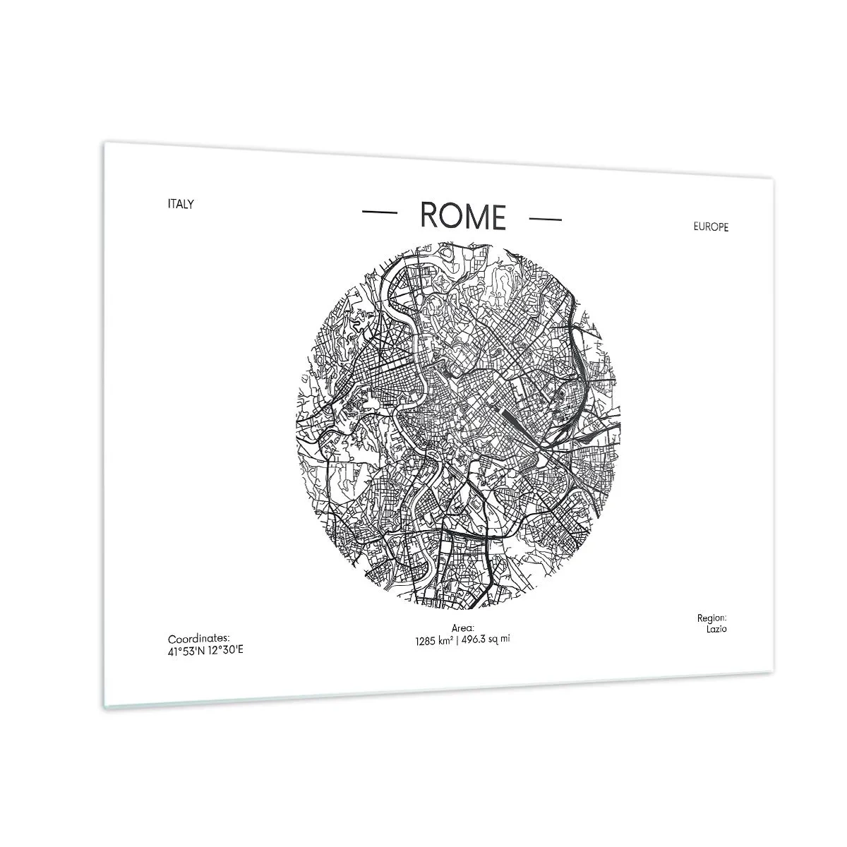 Obraz na skle - Mapa Ríma vo forme podrobnej kresby ulíc - 70x50cm - Anatómia Ríma - Moderná nástenná dekorácia do obývacej izby a spálne ARTTOR