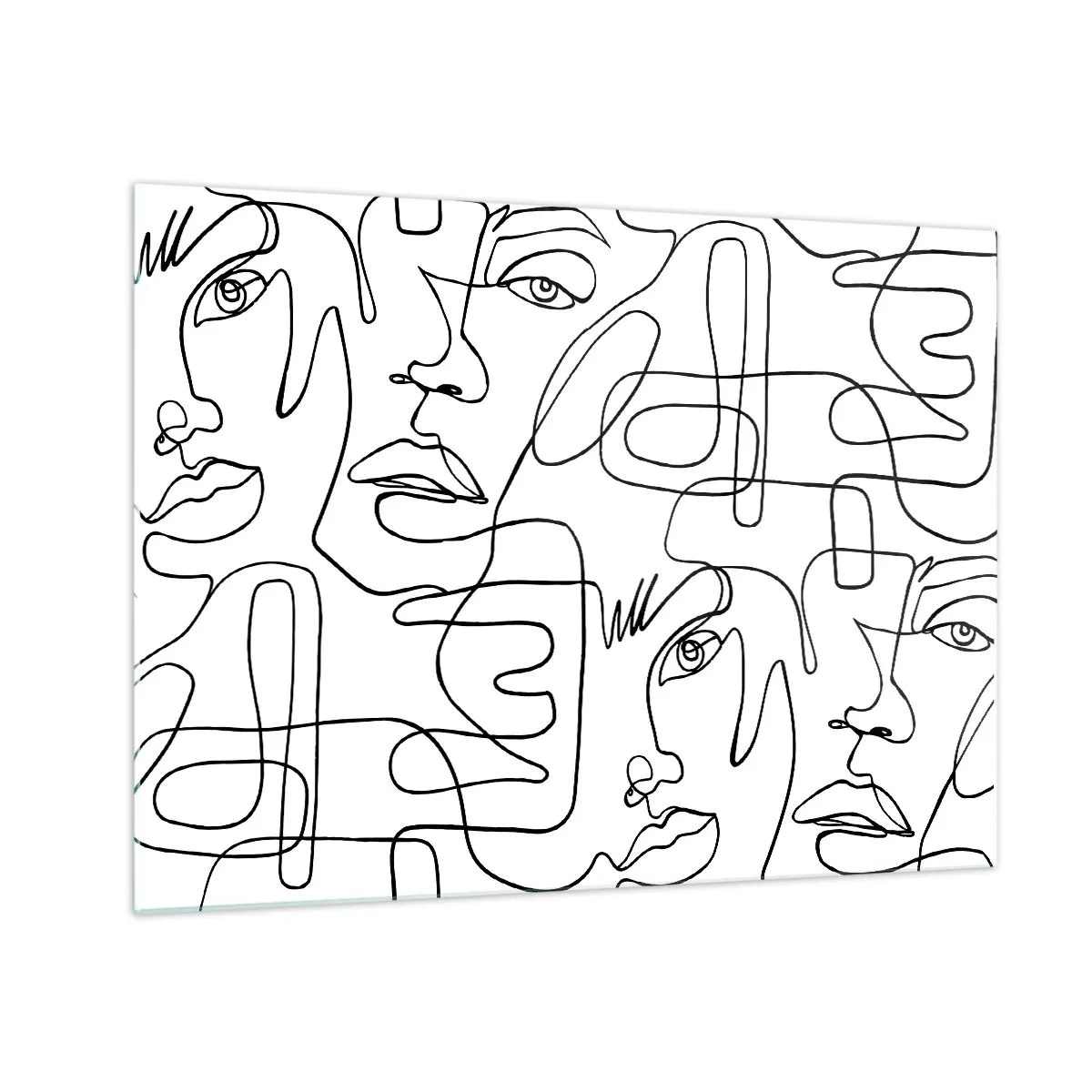 Obraz na skle - Čiernobiela linková grafika tváre - 70x50cm - V spletených emóciách - Moderná nástenná dekorácia do obývacej izby a spálne ARTTOR