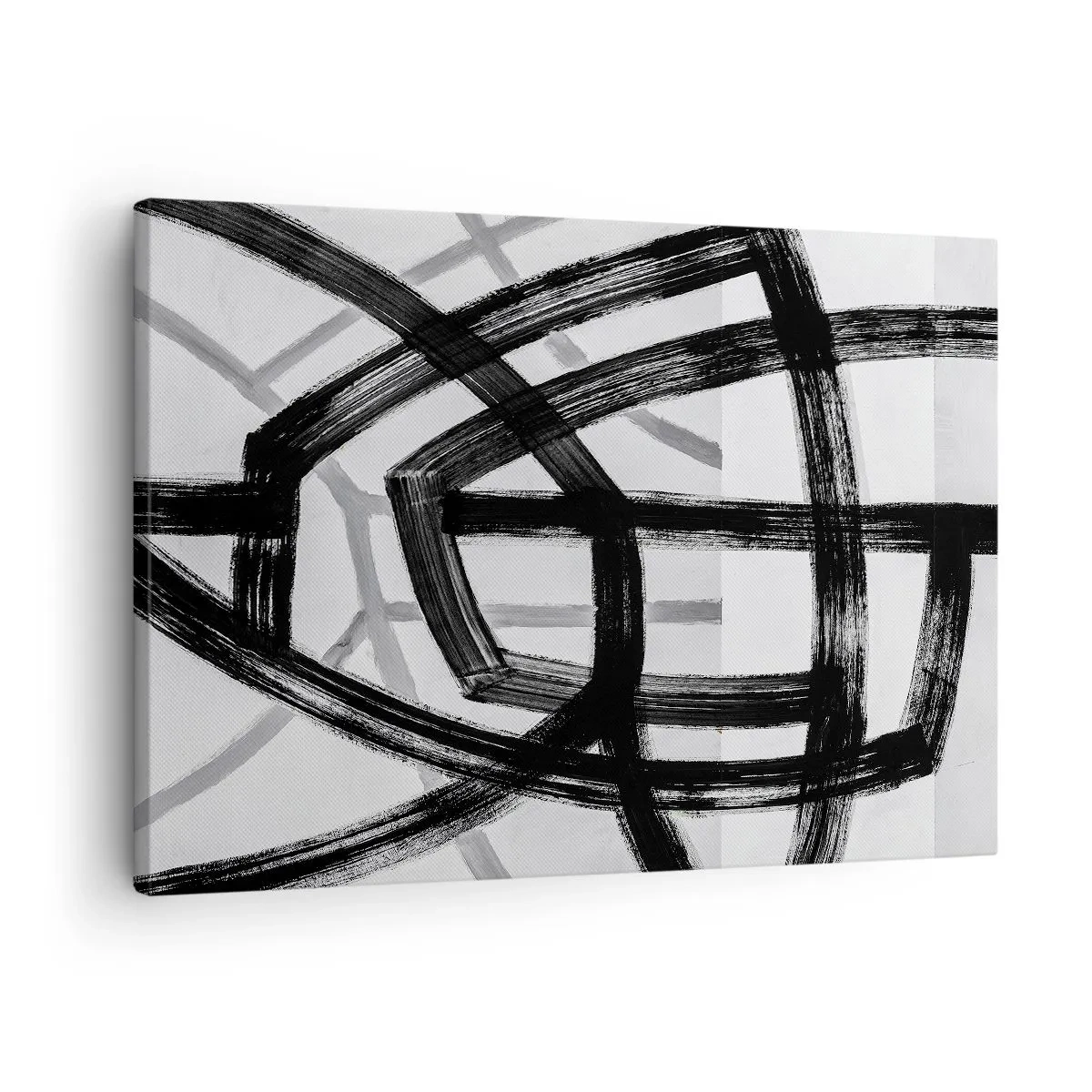 Obraz na plátne - Čiernobiele abstraktné čiary pretínajúce sa na svetlom pozadí - 70x50cm - Hĺbka - Moderná nástenná dekorácia do obývacej izby a spálne ARTTOR