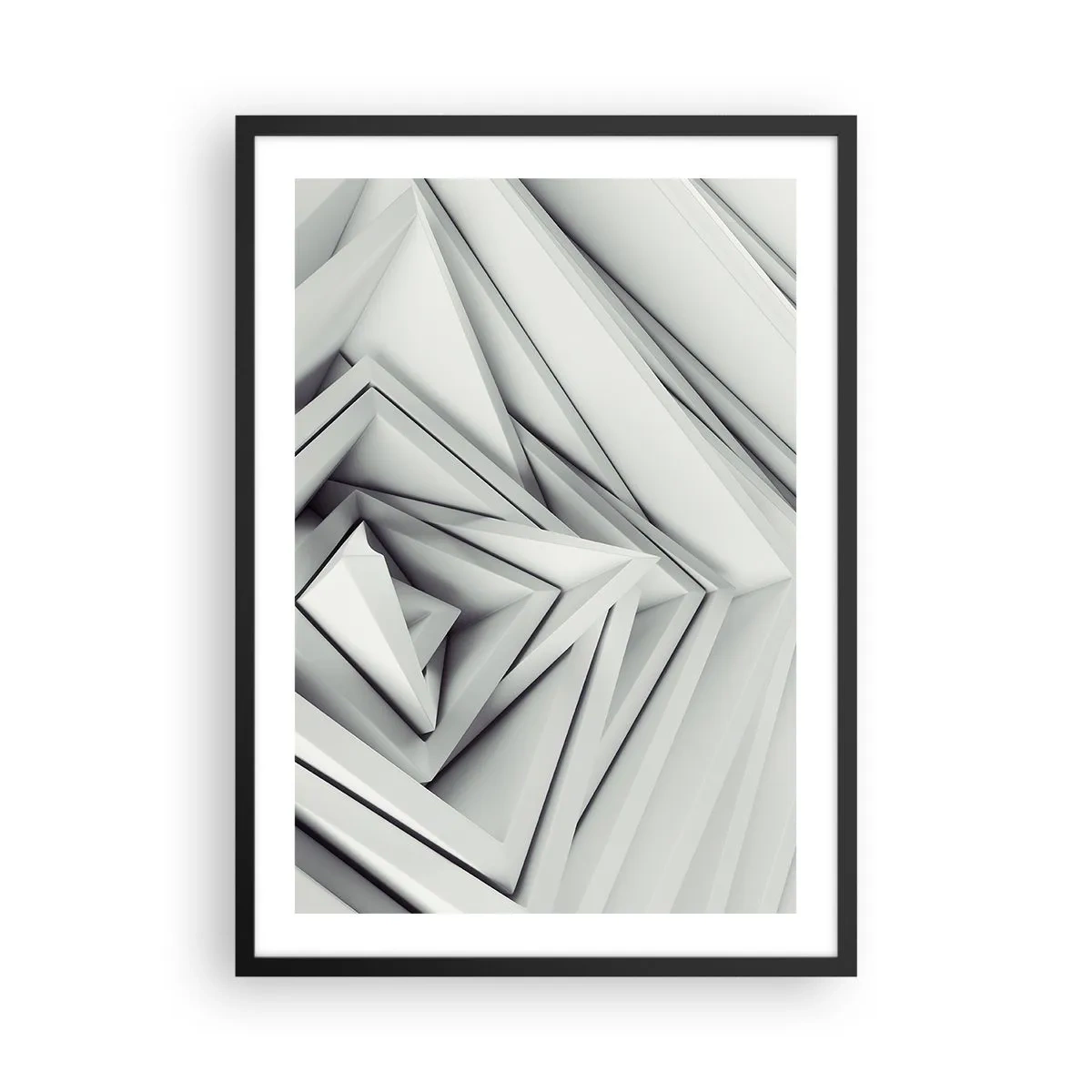 Plagát v čiernom ráme - Abstraktná kompozícia geometrických trojuholníkov v 3D - 50x70cm - Symfónia ostrých uhlov - Moderná nástenná dekorácia do obývacej izby a spálne ARTTOR