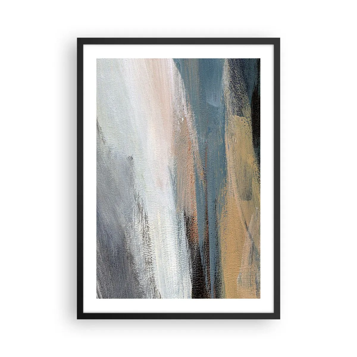 Plagát v čiernom ráme - Abstraktná kompozícia v tlmených farbách - 50x70cm - Abstrakcia: severná krajina - Moderná nástenná dekorácia do obývacej izby a spálne ARTTOR